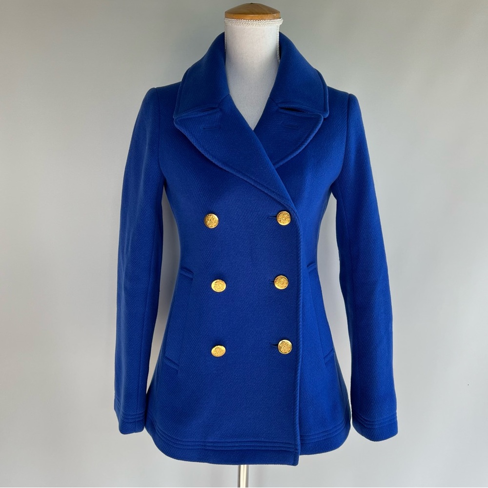 J. Crew Stadium Cloth Cobalt Blue Pea Coat - sz 2